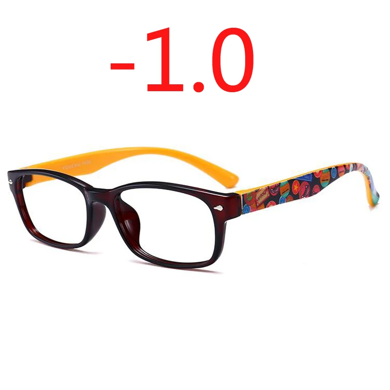 Готовые женские и мужские короткие очки для коррекции зрения с рисунком, синяя, красная, Желтая оправа, очки для близорукости-1,0-1,5-2,0-2,5-3,0-3,5-4,0 - Цвет оправы: Yellow 100