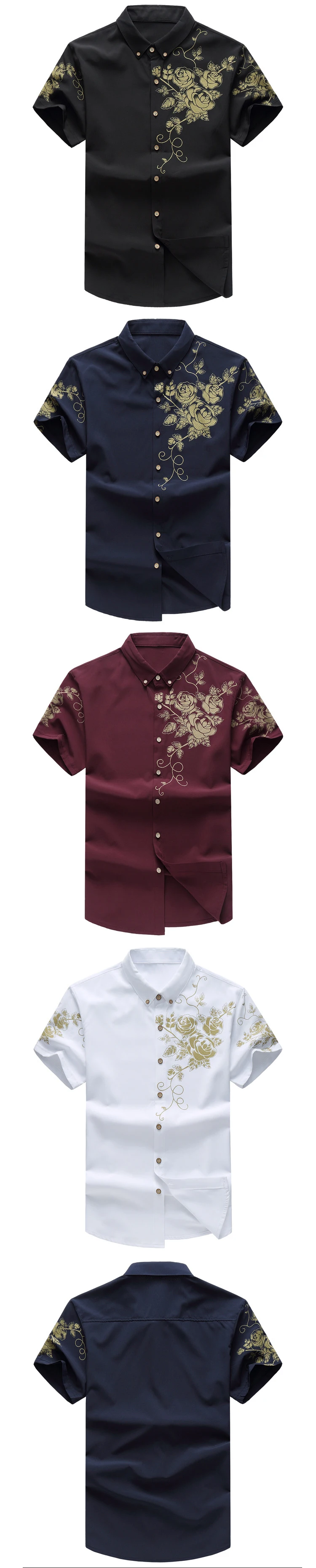 Летняя мужская рубашка модная с цветочным принтом Мужская Повседневная рубашка с коротким рукавом большой размер брендовая мужская одежда 5XL 6XL
