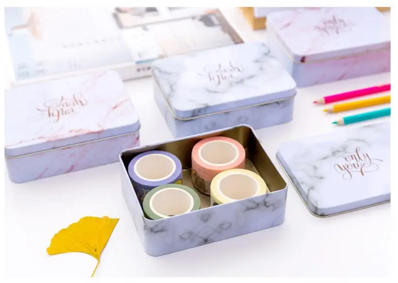 Creative tinplate marble texture storage case stationery holder daily desktop sorting box wedding candy box school office supply