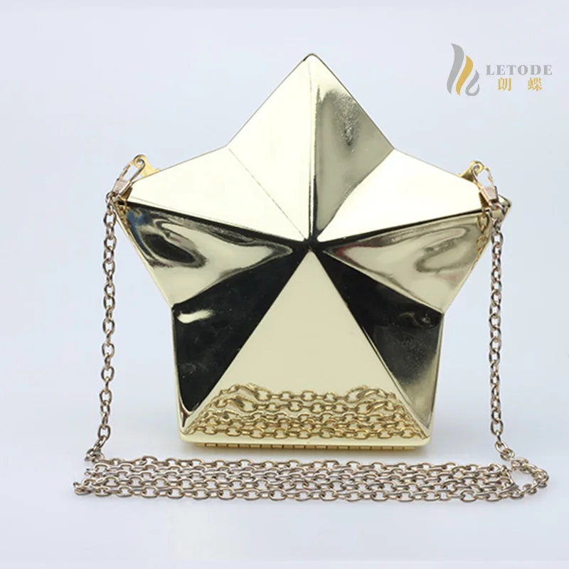 Star shaped handbags women shoulder bag metal fashion clutch bags glod