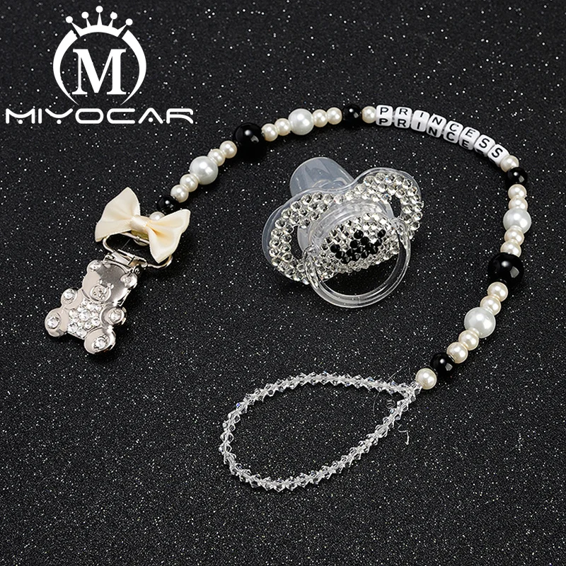 Titular da Chupeta Manequim com Bling Miyocar Bling Urso Titular Clipe Chupeta Preto Branco Crown Sp014 3 Cheap Estojos e corrente p chupetas