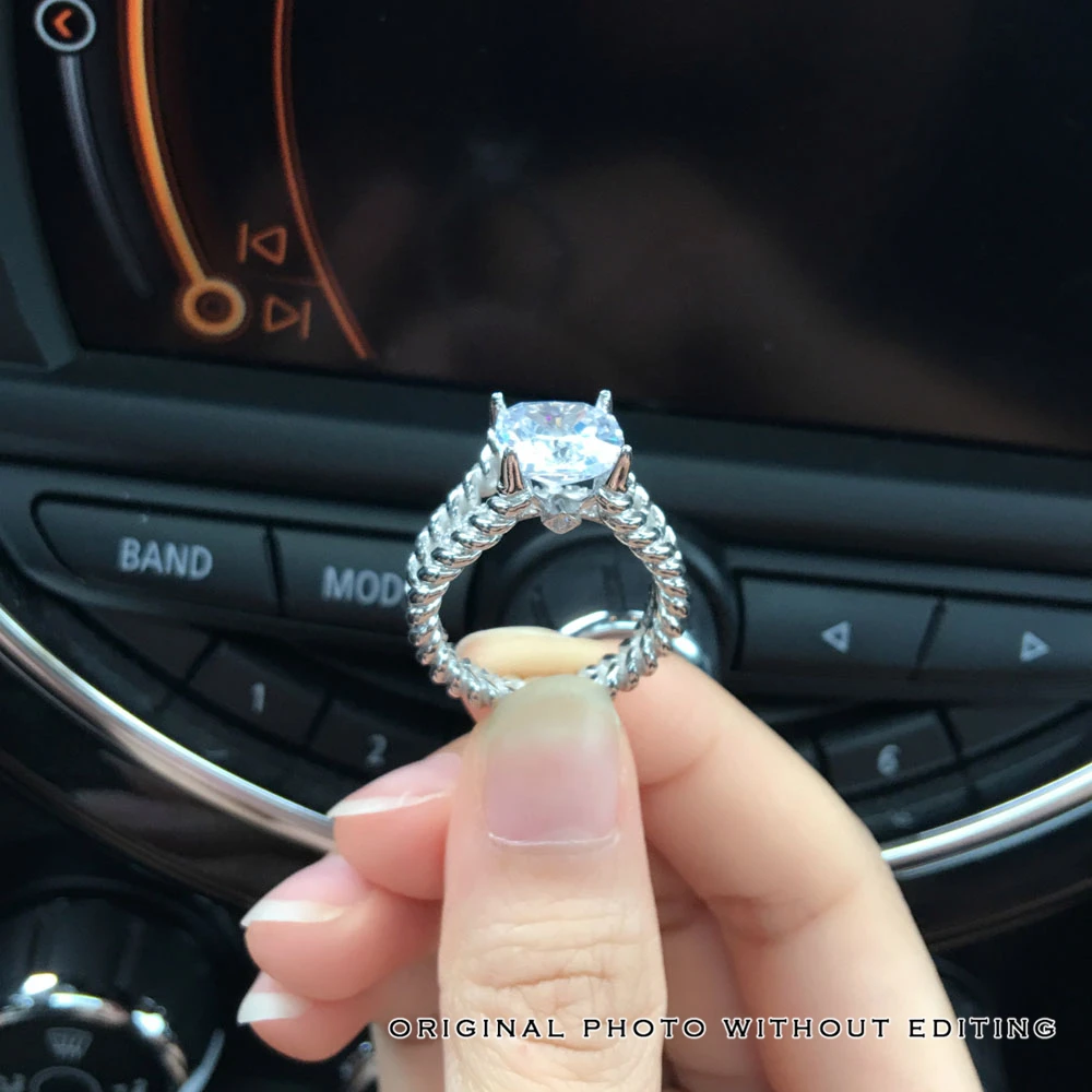 Engagement Jewelry 10mm 3.5 CT Hearts And Arrows Cubic Zirconia 925 Sterling Silver Rings For Women (JewelOra RI102329)