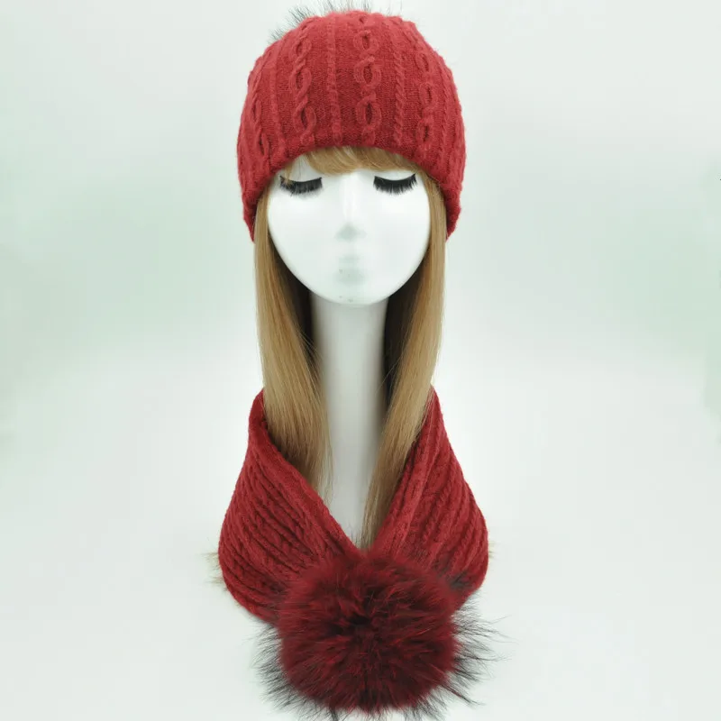 Женская вязаная шапка, шарф, набор зимних шапок, настоящий большой меховой помпон, шапка, женские шаровые шарфы из натурального меха