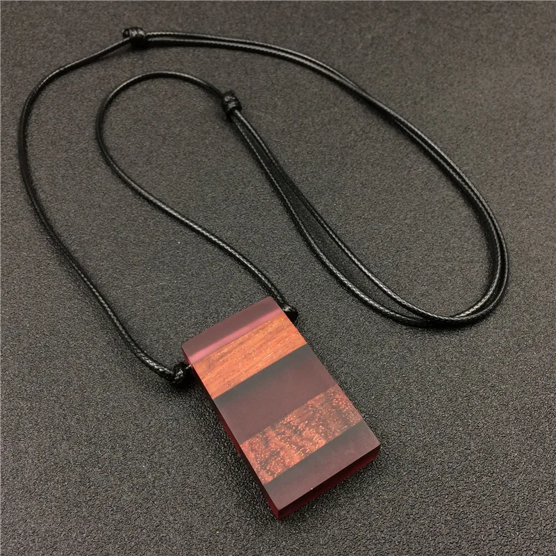 

Vintage Jewelry Resin Wood Pendant Necklace Women Woven Black Chain Christmas Gifts Handmade Maxi Necklace