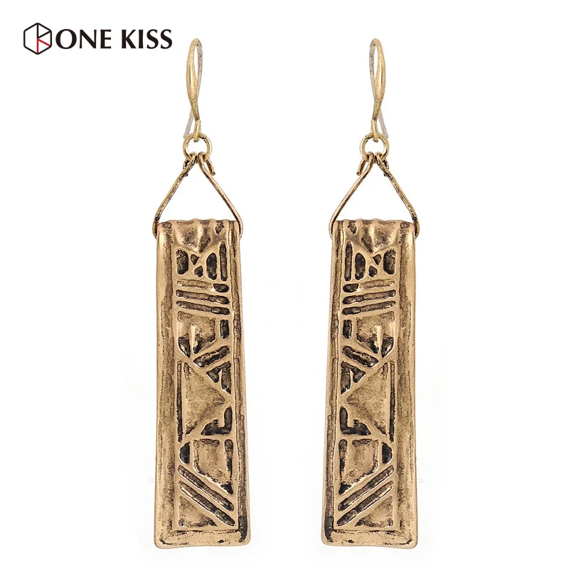 

Boho Vintage Textured Rectangle Drop Earring for Women Antique Gold&Silver Tibetan Classical Long Earring Bohemia Ethnic Jewelry