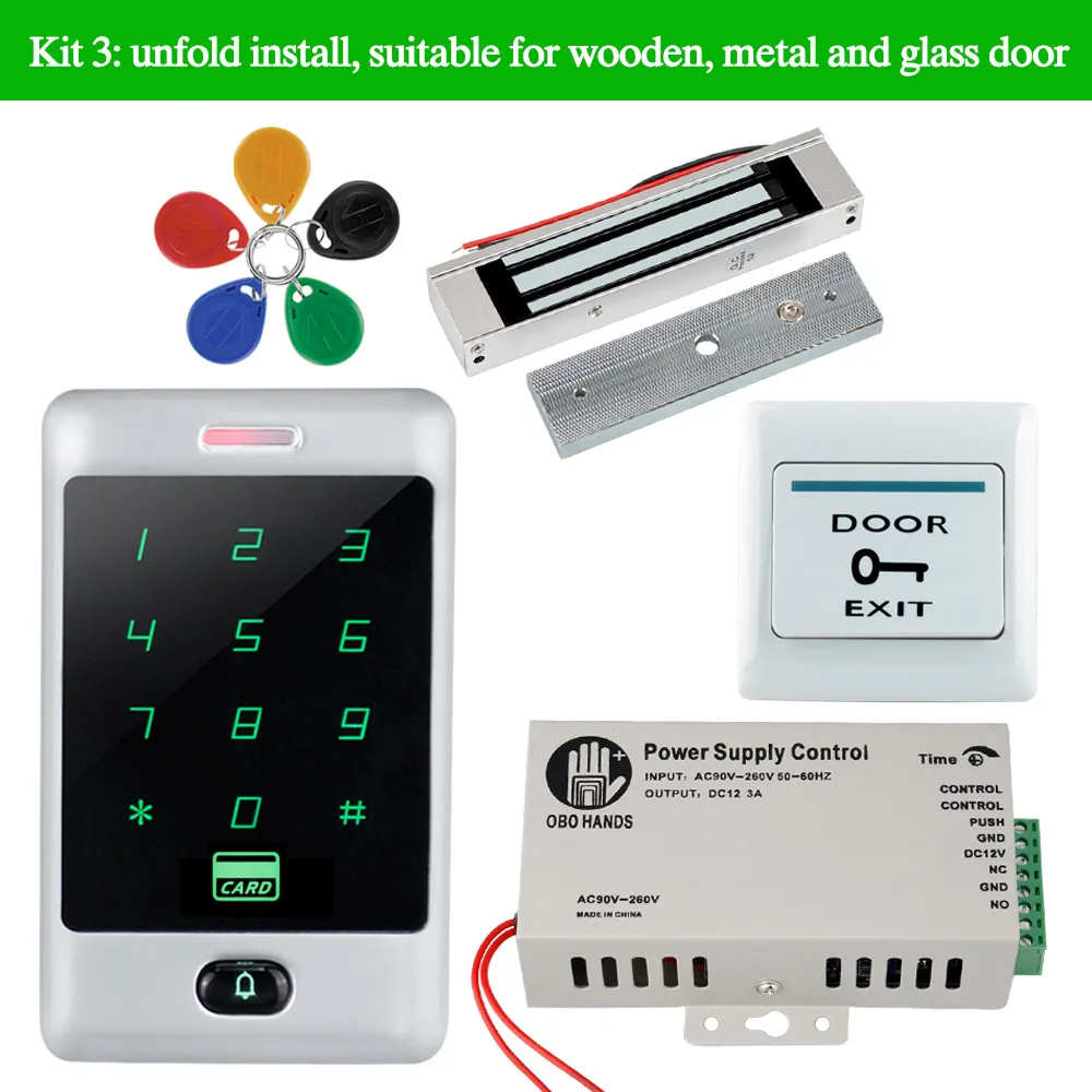 Домашний дверной замок система контроля доступа набор 125 кГц RFID Клавиатура металлический считыватель сенсорных карт с электрическими замками 8000 пользователей WG26/34 - Цвет: Set 3