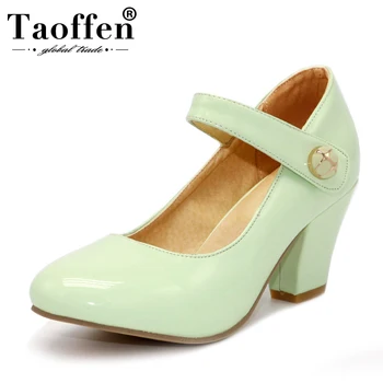 

TAOFFEN 8 Colors Lady High Heels Pumps Round Toe Patent Leather Thick High Heeled Shoes Women Candy Colors Footwear Size 32-43