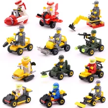 

ABS Mini Building Blocks Toys Soldiers Police DIY Assembled Bricks Battleplane Tank Excavator Building Blocks Educational Toy