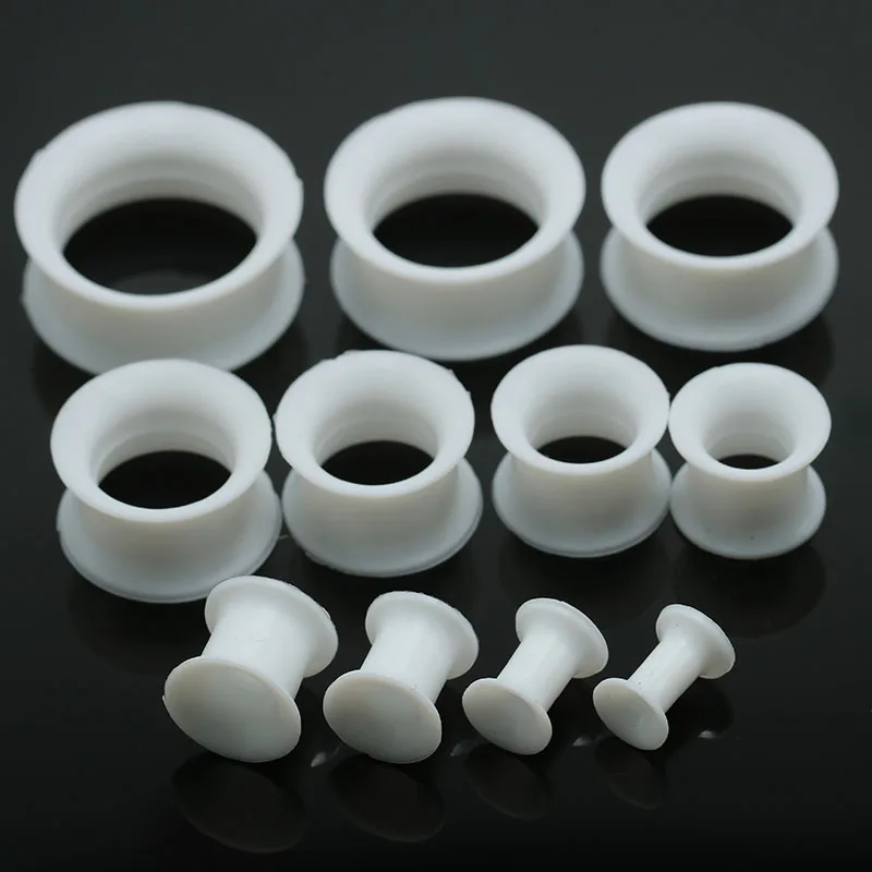 2PCS Soft Silicone Ear Tunnels Plugs Earrings Black White Double Flare Hollow 5mm-25mm Non-toxic Anti-allergic Piercing Jewelry3