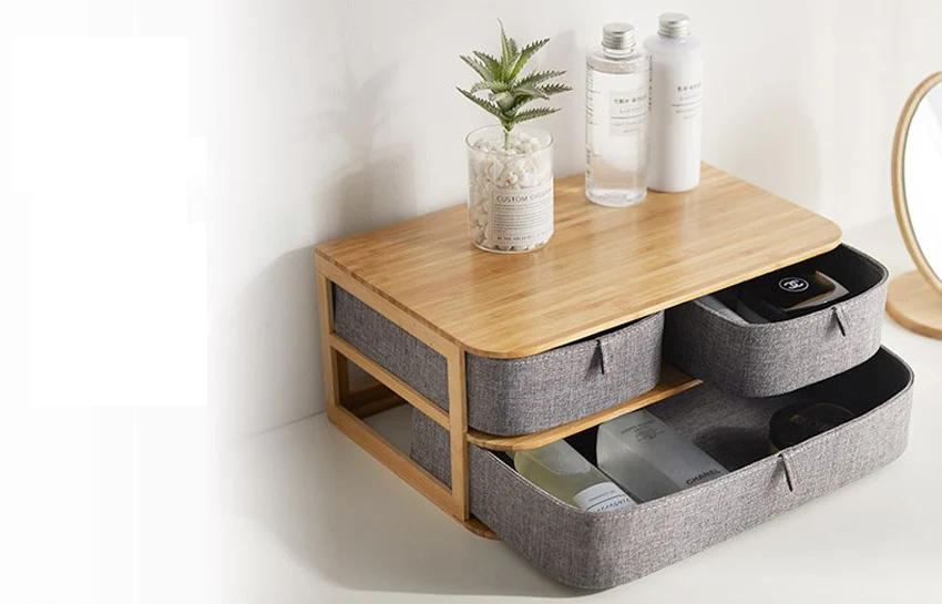 Bamboo Wood Gray Storage Drawer Desktop Nordic Sundries Superimposable Cloth Storage Box Makeup Container Home Organizer Decor