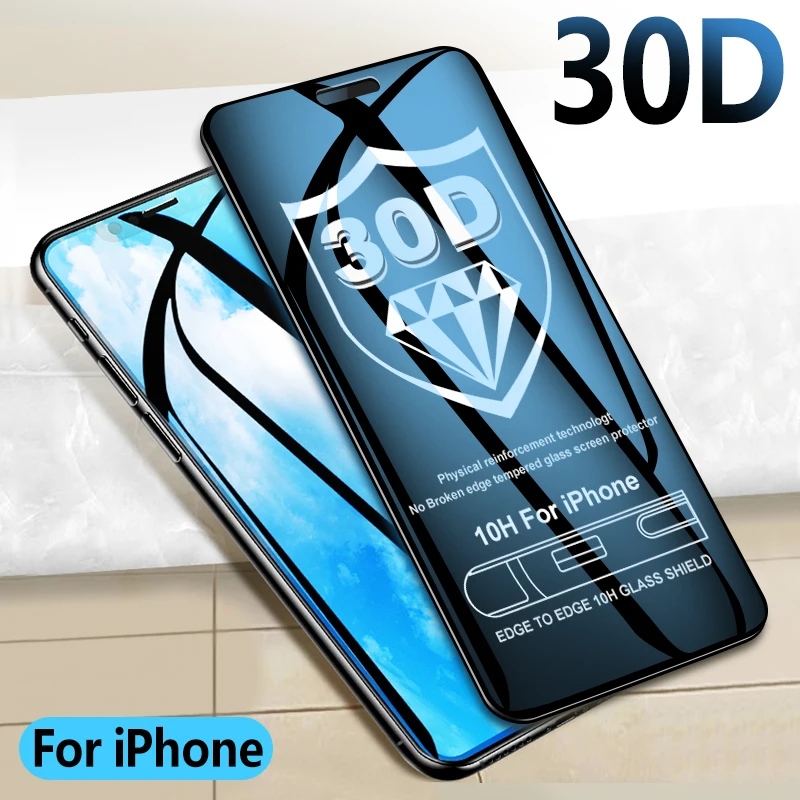 Защитное стекло 30D на полный экран для iPhone X XR XS MAX 8 7 6 6s 11 Pro Max|Защитные стёкла и