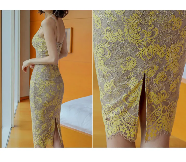 Летнее Новое корейское темпераментное тонкое сексуальное кружевное платье без рукавов длиной до колен
