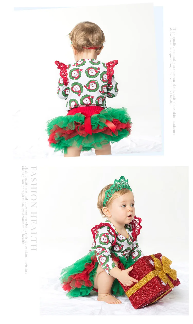 Рождественские комплекты одежды для новорожденных девочек, повязка на голову + юбка + боди, комплект одежды из 3 шт., новая стильная одежда