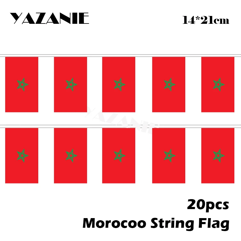 

YAZANIE 14*21cm 20PCS Morocco String Flag Moroccan Bunting Banner for Football European Cup #8 Polyester Custom National Flag