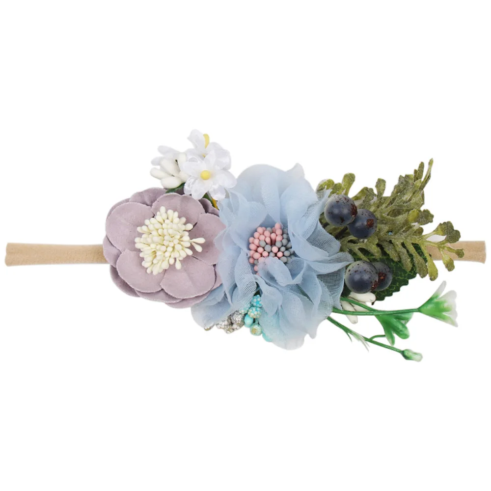 IBOWS Hair Accessories Lovely Baby Headband Fake Flower Nylon Hair Bands For Kids Artificial Floral Elastic Head Bands Headwear - Цвет: 17