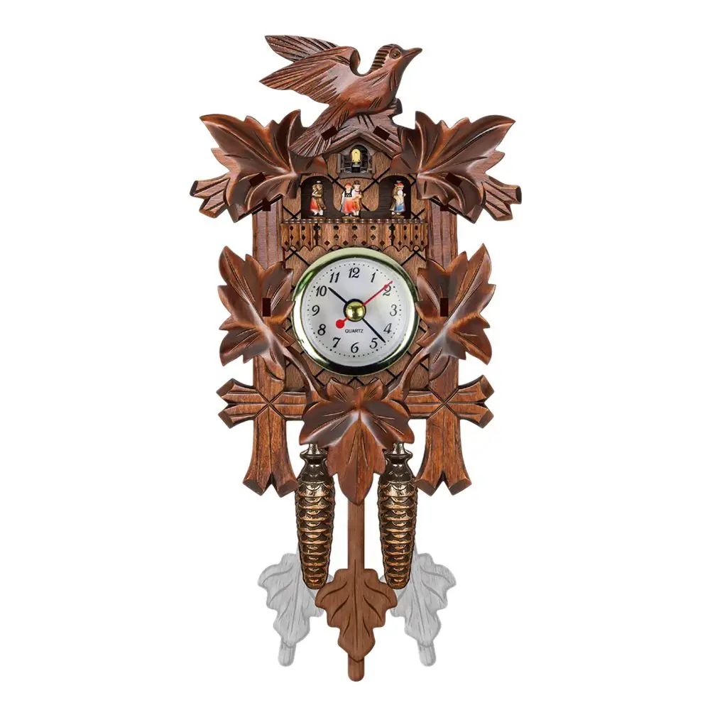 

Vintage Home Decorative Bird Wall Clock Hanging Wood Cuckoo Clock Living Room Pendulum Clock Craft Art Clock for New Hous