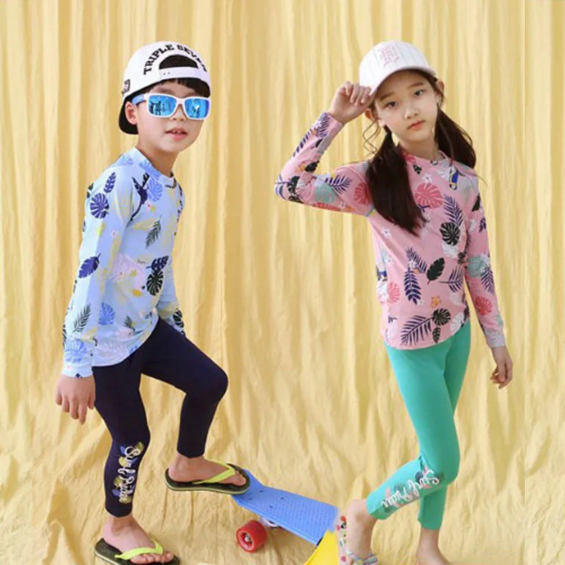 

Girls Bikini Swimming Suit For Kids Swimsuit Child Two Piece Swimwear Boys Rashguard Children Swim Long Sleeve Print Rash Guard