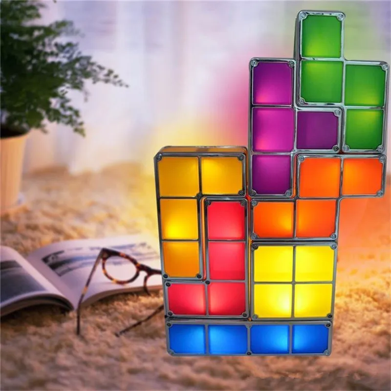 DIY тетрис Puzzle Light Stackable светодио дный LED Настольная лампа конструктор блок ночник Ретро игра башня Детские Красочные кирпичные игрушки