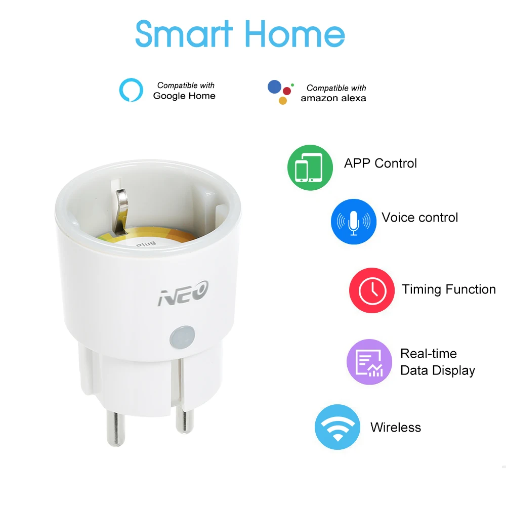 2 шт./лот NEO умная розетка Wi-Fi 3680 Вт 16A контроль энергии таймер переключатель ЕС розетка голос для Alexa Google Home