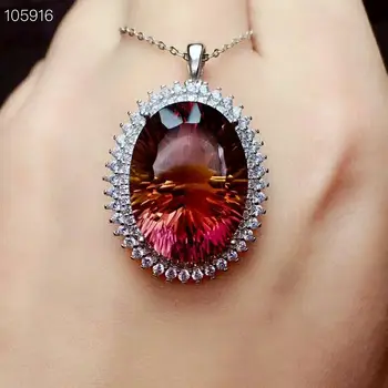 

[MeiBaPJ]Real Natural Ametrine Gemstone Pendant Necklace with Certificate 925 Pure Silver Fine Charm Jewelry for Women