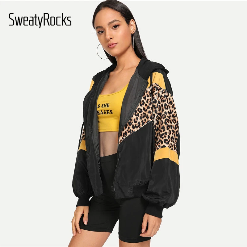 SweatyRocks ليوبارد طباعة مقنعين سترة طويلة الأكمام Colorblock زمم هوديس 2018 أزياء الخريف عارضة المرأة معاطف وسترات SweatyRocks ليوبارد طباعة مقنعين سترة طويلة الأكمام Colorblock زمم هوديس 2018 أزياء الخريف عارضة المرأة معاطف وسترات