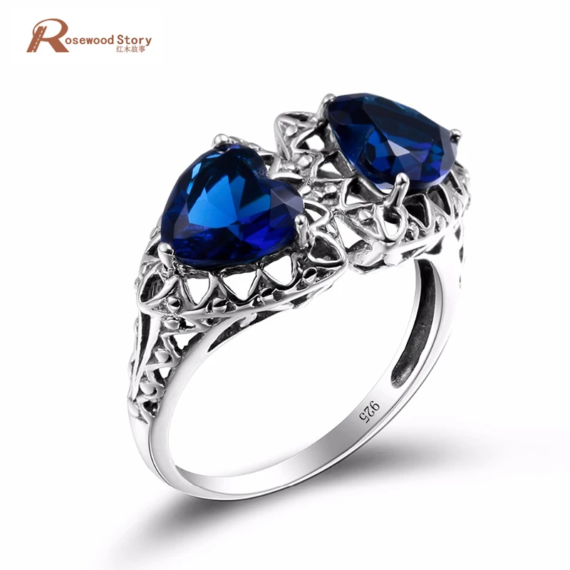 

Bulgaria Jewelry Heart Shaped Created Sapphire Rings Fashion Jewelry Vintage Handmade Wedding Rings Women bijoux en argent 925
