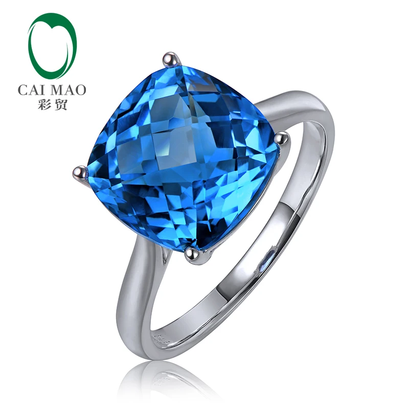 

CAIMAO 6.65ct Natural Swiss Blue Checkerboard Cut 14K White Gold AU585 Engagement Ring for Anniversary