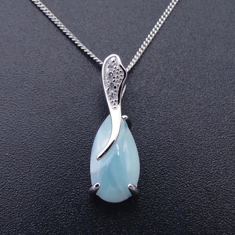 

Natural Larimar 100% 925 Sterling Silver Pendant Water Drop Shape Genuine Stone Charm Pendant for Women Gift without Chain