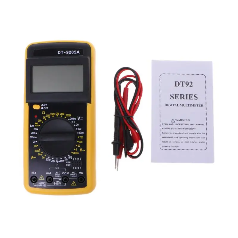 

Digital DT-9205A Multimeter LCD AC/DC Ammeter Resistance Capacitance Tester