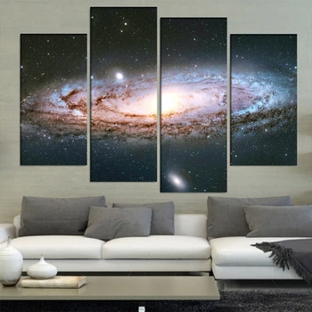 

Wall Art Picture Home Decor Poster Frame 4 Pieces Andromeda Galaxy Starry Sky Abstract Landscape HD Print Modern Canvas Painting