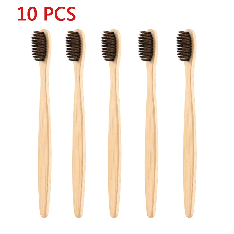 

10/5Pcs Oral Care Teeth Cleaning Bamboo Handle Eco-friendly Nature Adults Toothbrush Soft Brown Bristle Portable Travel Brush