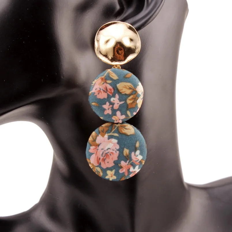 

Florosy 3 Round Button Pendant Ethnic Dangle Statement Earrings for Women Design Gold Color Metal Alloy Bohemian Drop Earrings