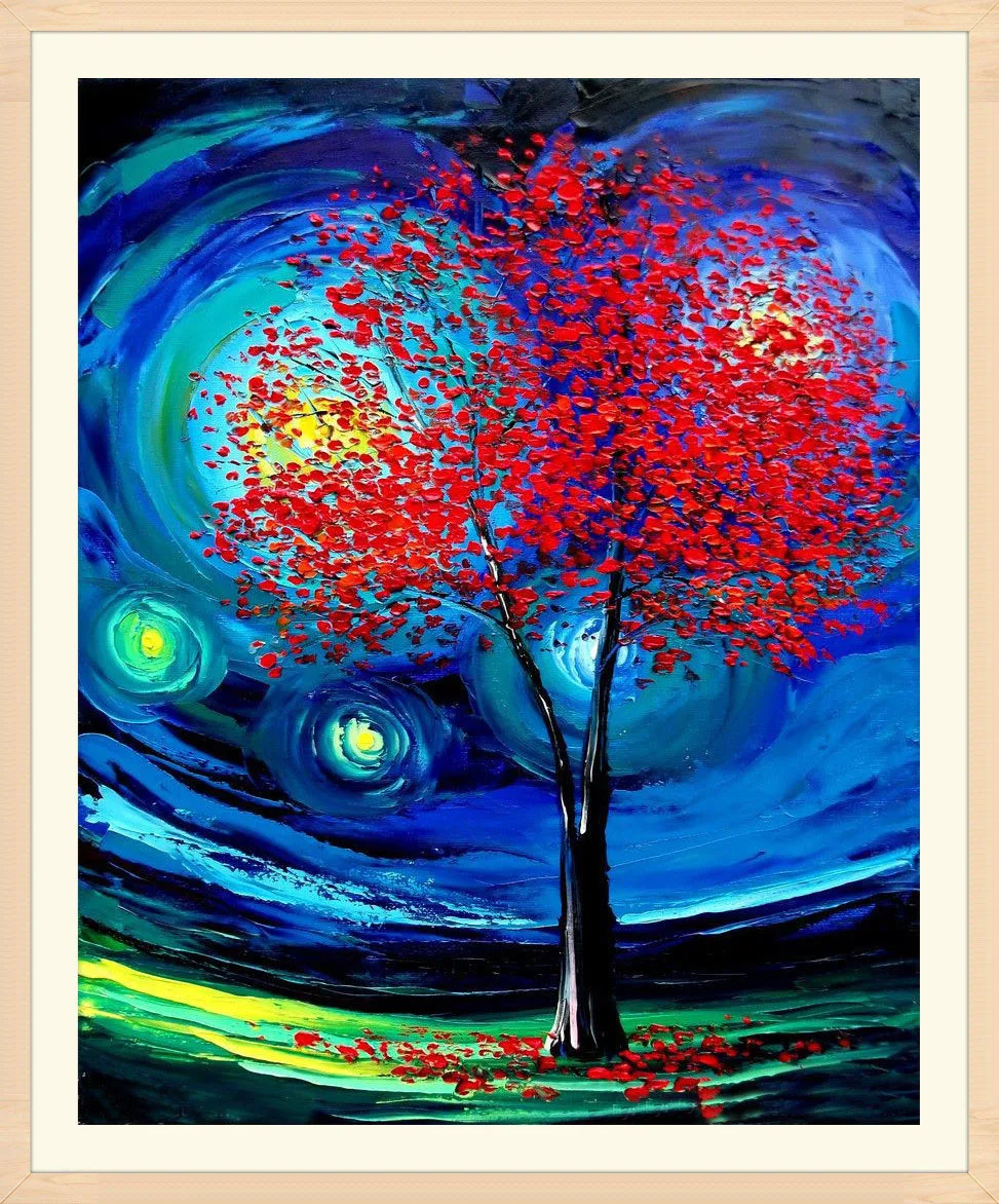 Diy картина из бисера, пейзаж Красные Деревья Алмазная вышивка крестиком пейзаж 3D картина из страз украшения ремесла