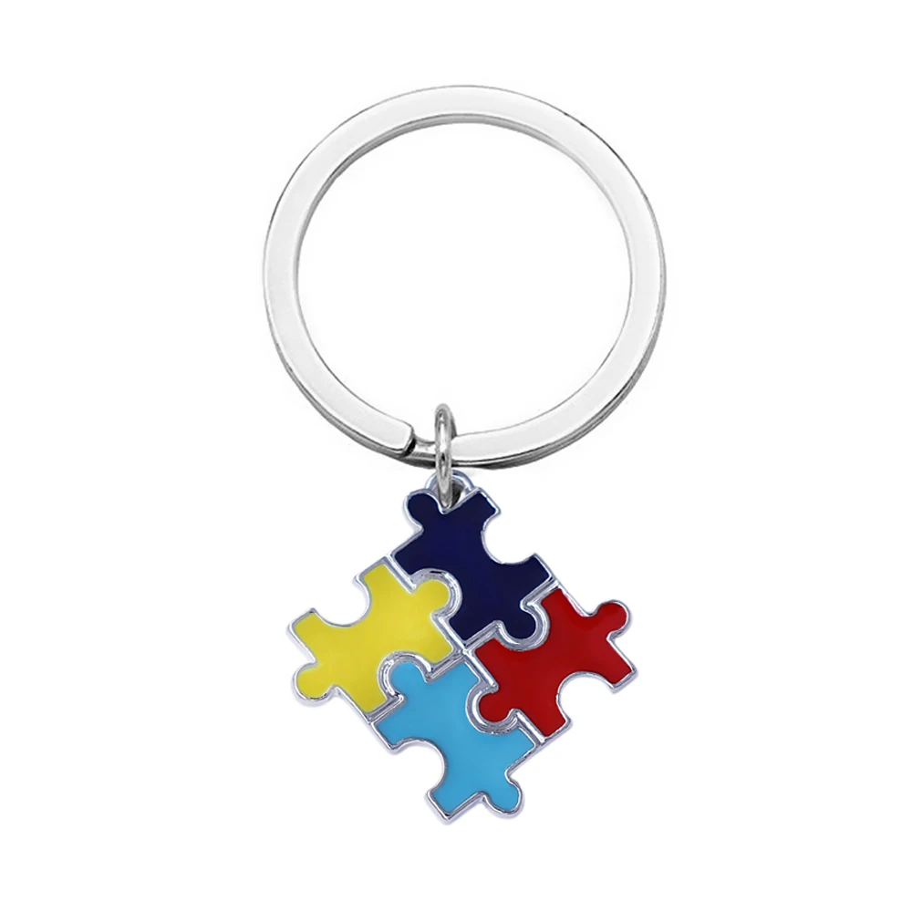 

Fashion metal enamel color autism pendant key chain manual processing puzzle pattern charm keychain can be customized wholesale