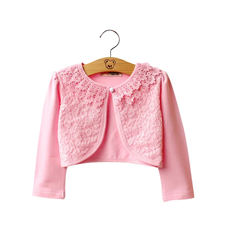 Lace Cute Girls Cardigan Long Sleeve Cotton Coat Spring Summer Kids Children Clothing Fashion 3-9T Clothes | Детская одежда и