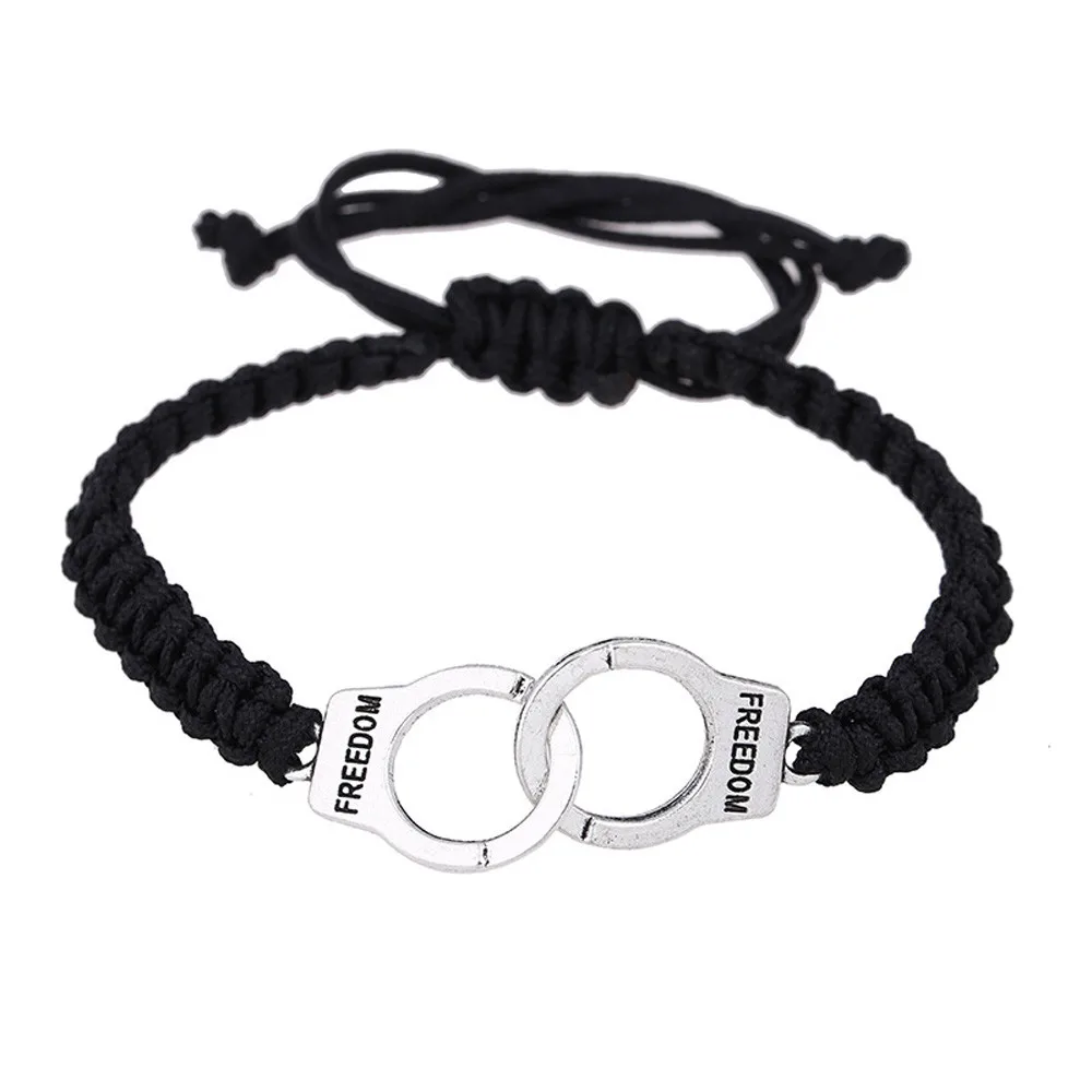 Новые модные наручники свободы плетеные кожаные браслеты для мужчин черные Ретро панк браслеты с крестообразной подвеской женский Рождественский подарок