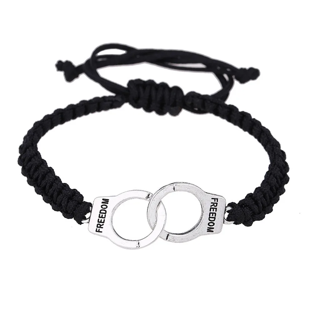 

2019 New Fashion Freedom Handcuffs Braided Leather Bracelets for Men Black Retro Punk Cross Charm Bracelets Women Christmas Gift