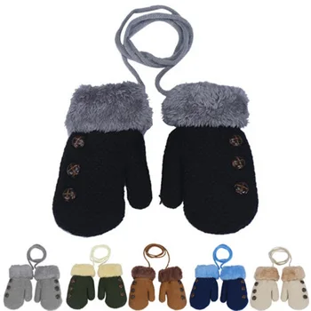 

Spring Autumn Winter Children Wool Arm Gloves button Knitted Gloves