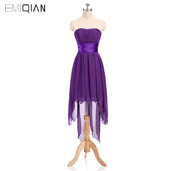 

Free Shipping Sexy Hi-Low Party Dresses Short Front Long Back Purple Chiffon Prom Dresses