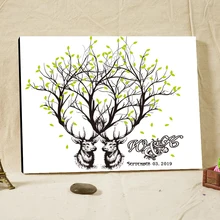 Wedding Accessories Guest Signature Canvas Customized Printing Guest Book Antelope Pattern Tree Guest Signs Wrapped Around Frame