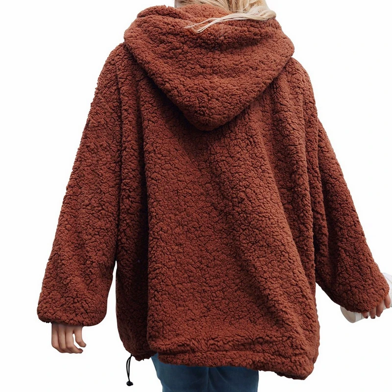 OEAK Для Женщин Негабаритных Толстовки 2018 зима толстый искусственной овечьей шерсти пуловер с капюшоном Толстовка карман на молнии Harajuku Mujer