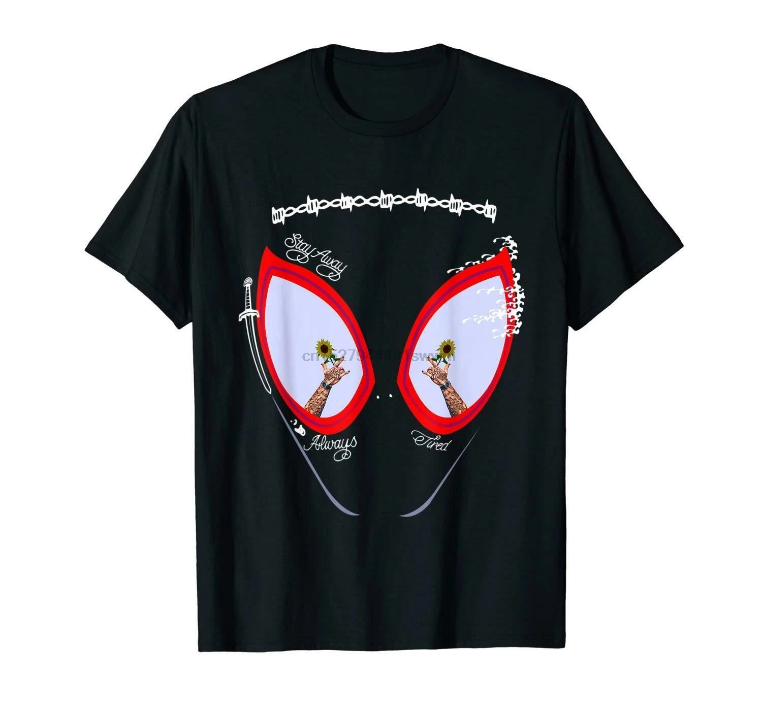 

Stay Away Always Tired Post Malone Spider Man tattoo Black T-shirt S-3XL Cool Casual pride t shirt men Unisex Fashion tshirt