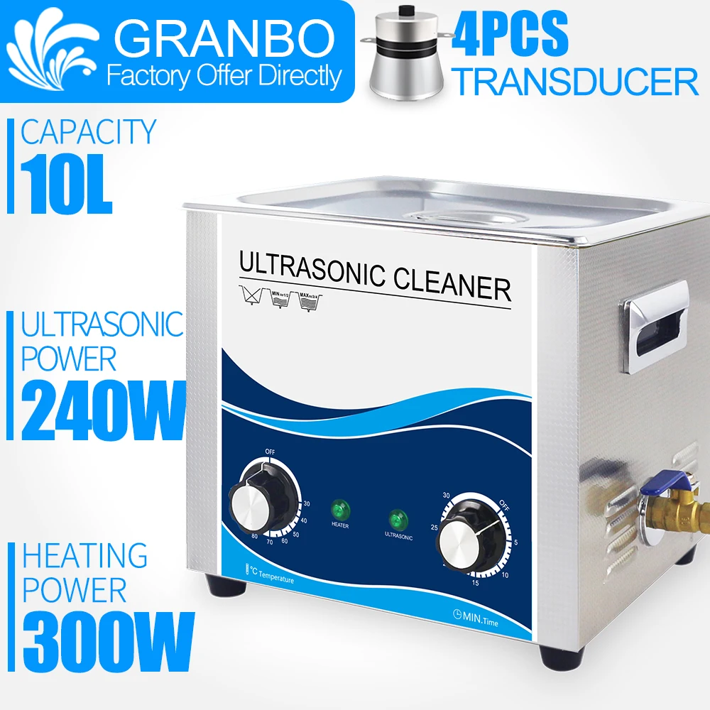 

Granbo Newest Ultrasonic 10L liter 360W 110/220V Ultrasonic Cleaner With Heater and Timer For Hardware Metal parts Dental clinic