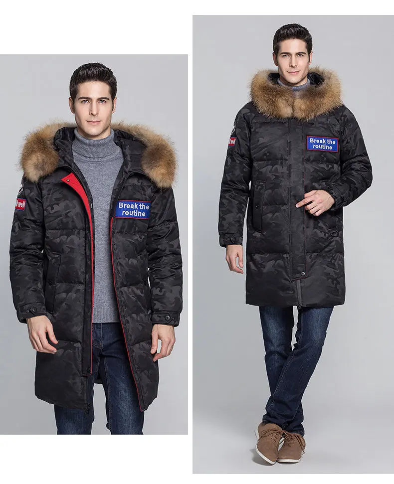 AYUNSUE новая мужская куртка-пуховик с меховым воротником енота, мужские зимние куртки, длинное камуфляжное толстое теплое пальто для мужчин, парка KJ563