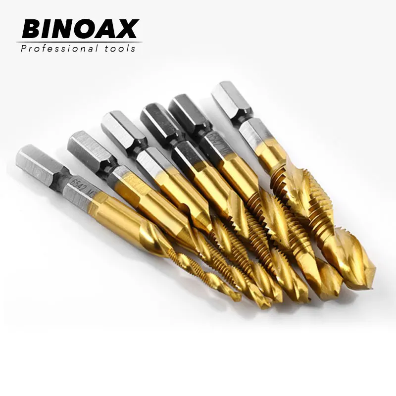  BINOAX Titanium High-speed Steel Combination Drill Tap Bit Countersink Hex Shank M3-M10