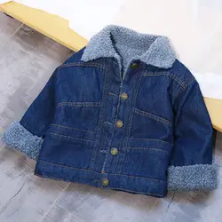 SFC-235 детская зимняя верхняя одежда для маленьких мальчиков и детей темно-синие плюшевые джинсы Bleack куртка пальто
