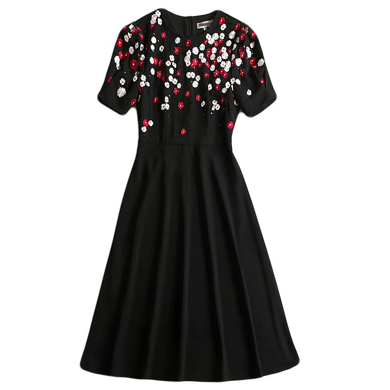 Длинное платье для подиума, высокое качество, весенние новые женские модные вечерние сексуальные винтажные элегантные шикарные черные платья с пайетками и вышивкой - Цвет: Черный