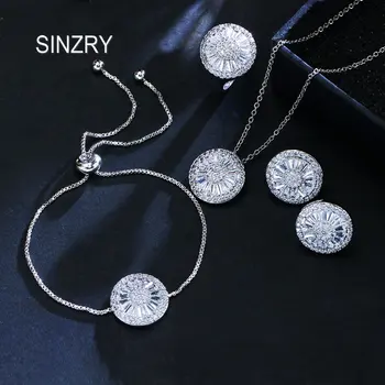 

SINZRY 2018 Classic CZ bridal jewelry set cubic Zirconia round plate dazzling Pendant Necklace Earring bracelet ring Jewelry set
