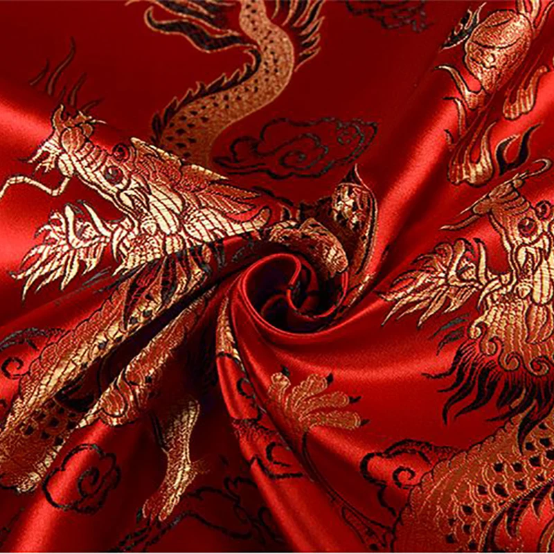 

115x100cm Red Dragon Metallic Jacquard Brocade Fabric,3D jacquard yarn dyed fabric for clothing,bedding,bag,curtain