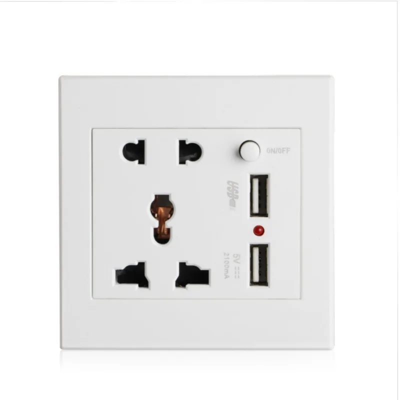 

Socket+2 USB+Switch Wall Socket Charger Electric Wall Charger Station AC 110-250V 2 Port 5.0V USB Outlet Power Charger US UK EU
